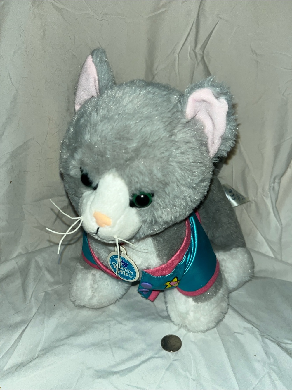 Build-A-Bear Promise Pets Grey & White Cat Plush with Teal Jacket
